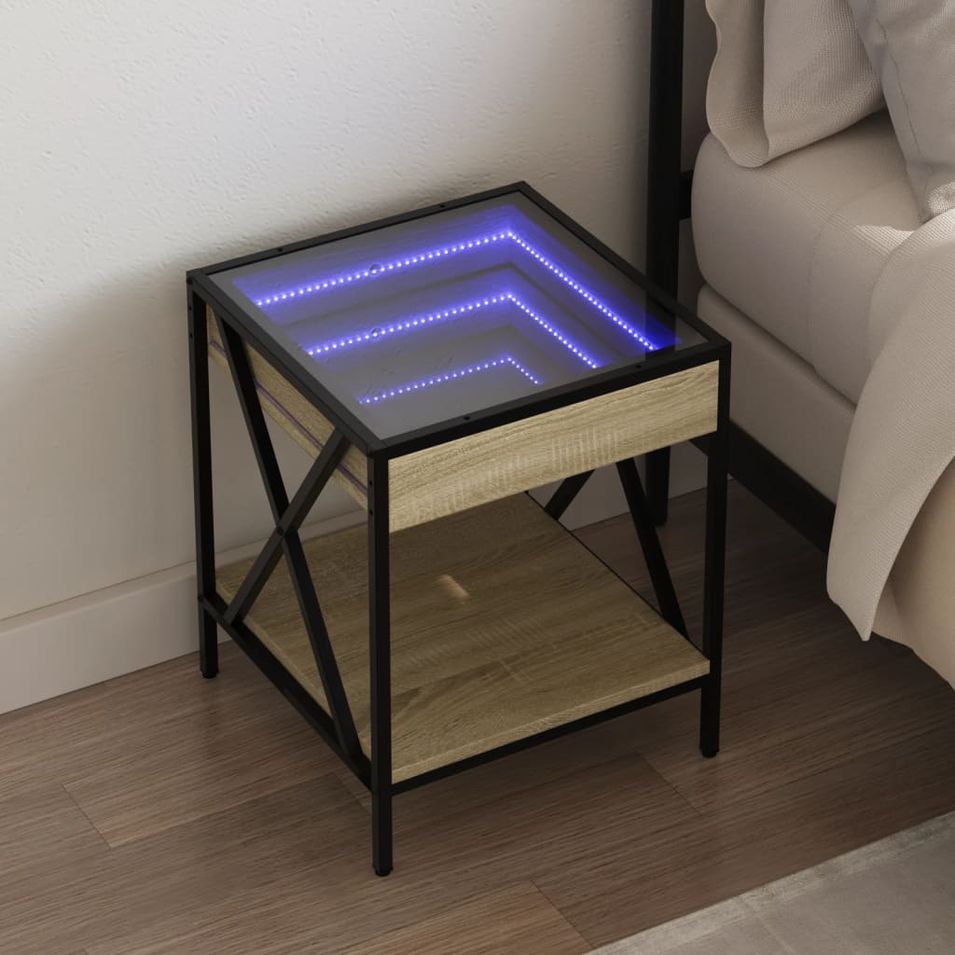 Table de chevet avec LED infini chêne sonoma 40x40x49 cm - Photo n°1
