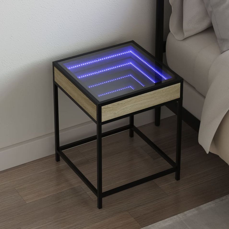 Table de chevet avec LED infini chêne sonoma 40x40x51 cm - Photo n°1