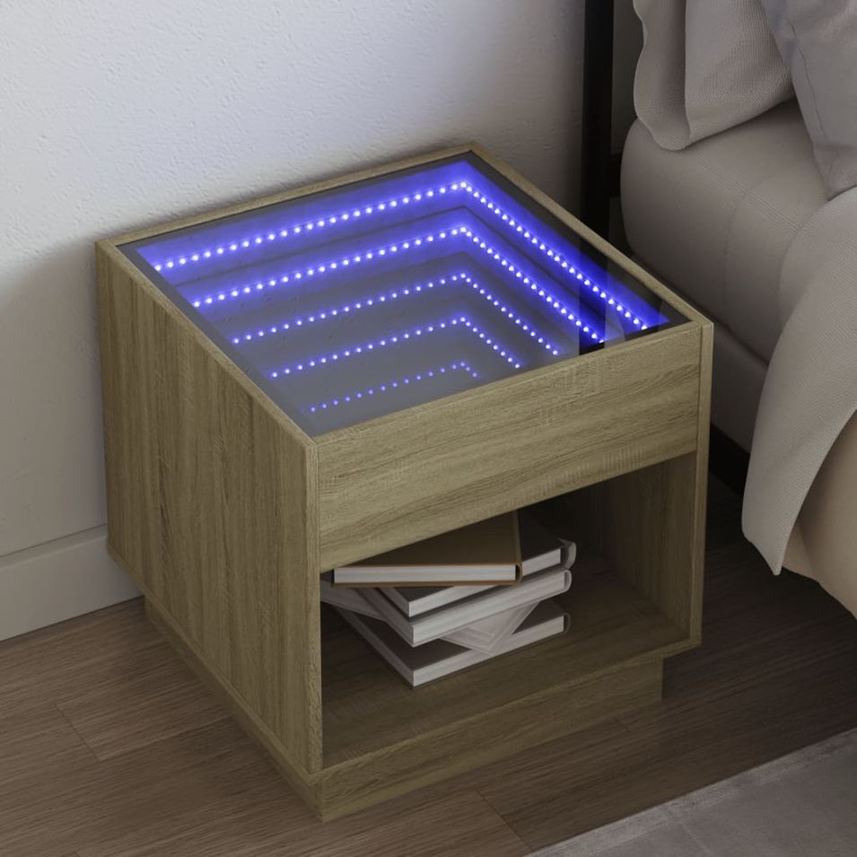 Table de chevet avec LED infini chêne sonoma 50x50x50 cm - Photo n°1