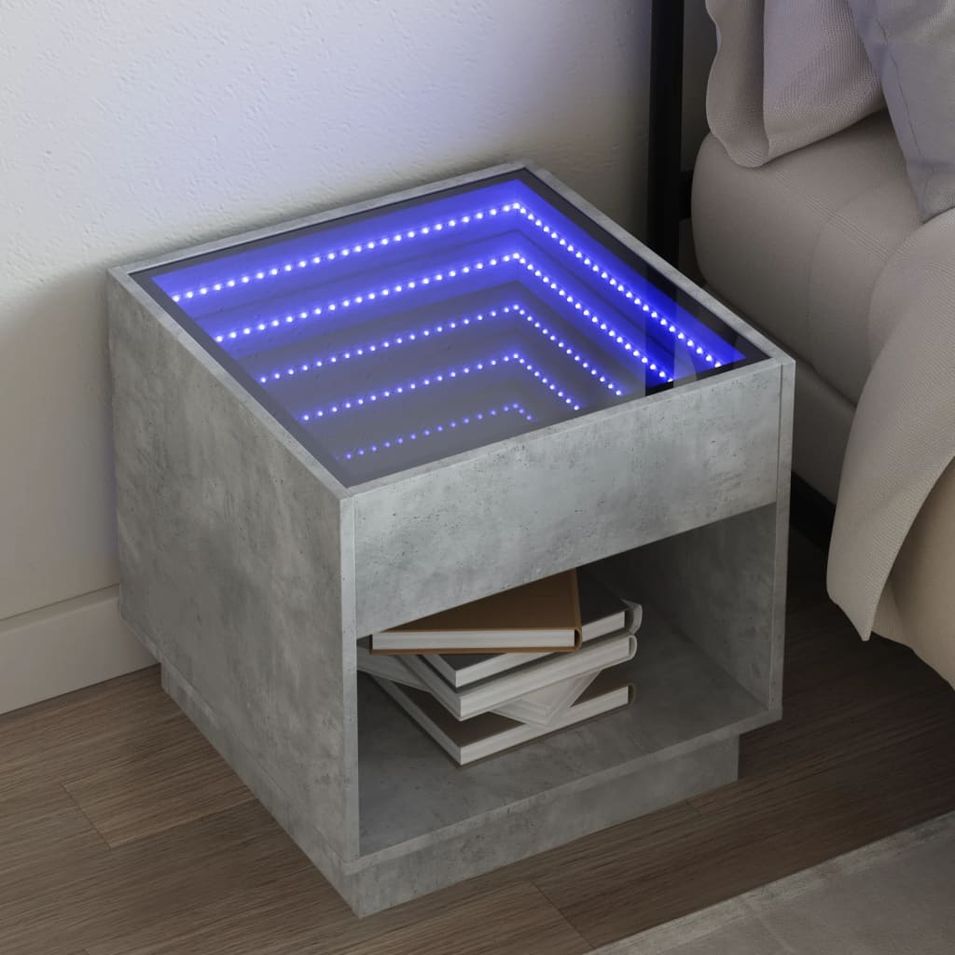 Table de chevet avec LED infini gris béton 50x50x50 cm - Photo n°1