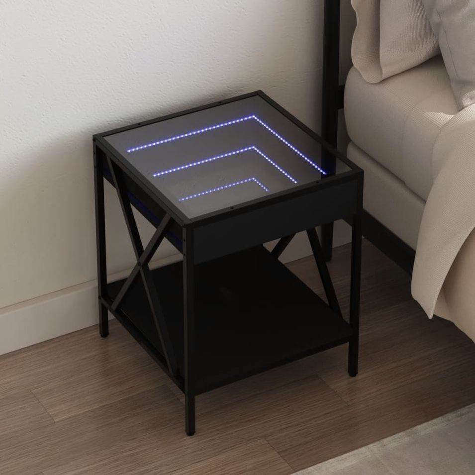 Table de chevet avec LED infini noir 40x40x49 cm - Photo n°1