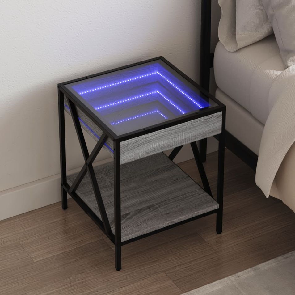 Table de chevet avec LED infini sonoma gris 40x40x49 cm - Photo n°1