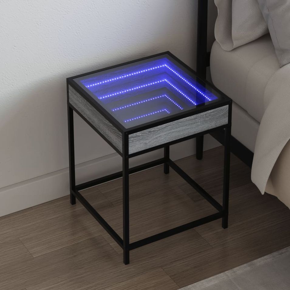 Table de chevet avec LED infini sonoma gris 40x40x51 cm - Photo n°1