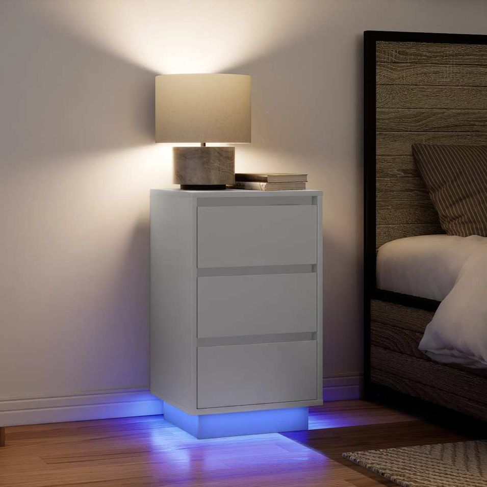 Table de chevet avec lumières LED blanc 38x34x65 cm - Photo n°1