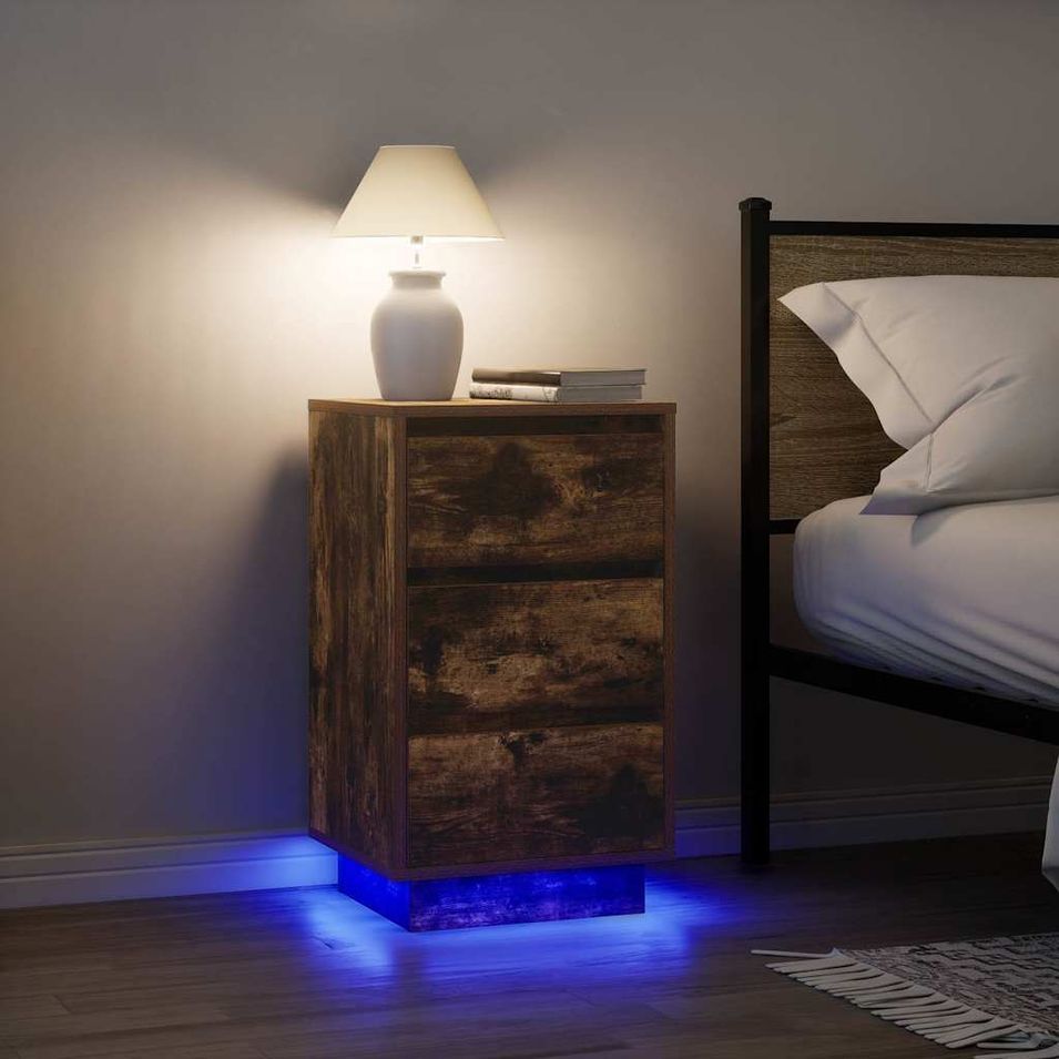 Table de chevet avec lumières LED chêne fumé 38x34x65 cm - Photo n°1
