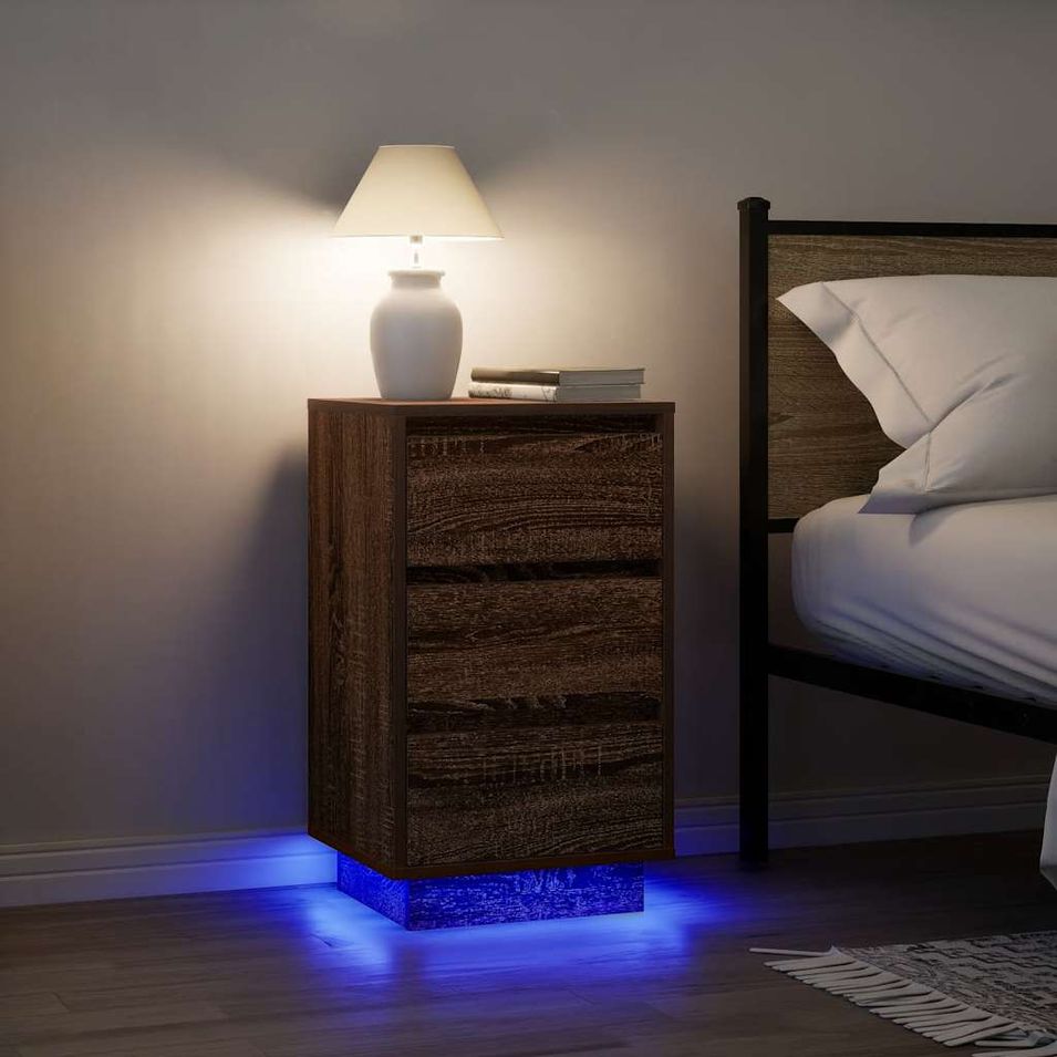 Table de chevet avec lumières LED chêne marron 38x34x65 cm - Photo n°1