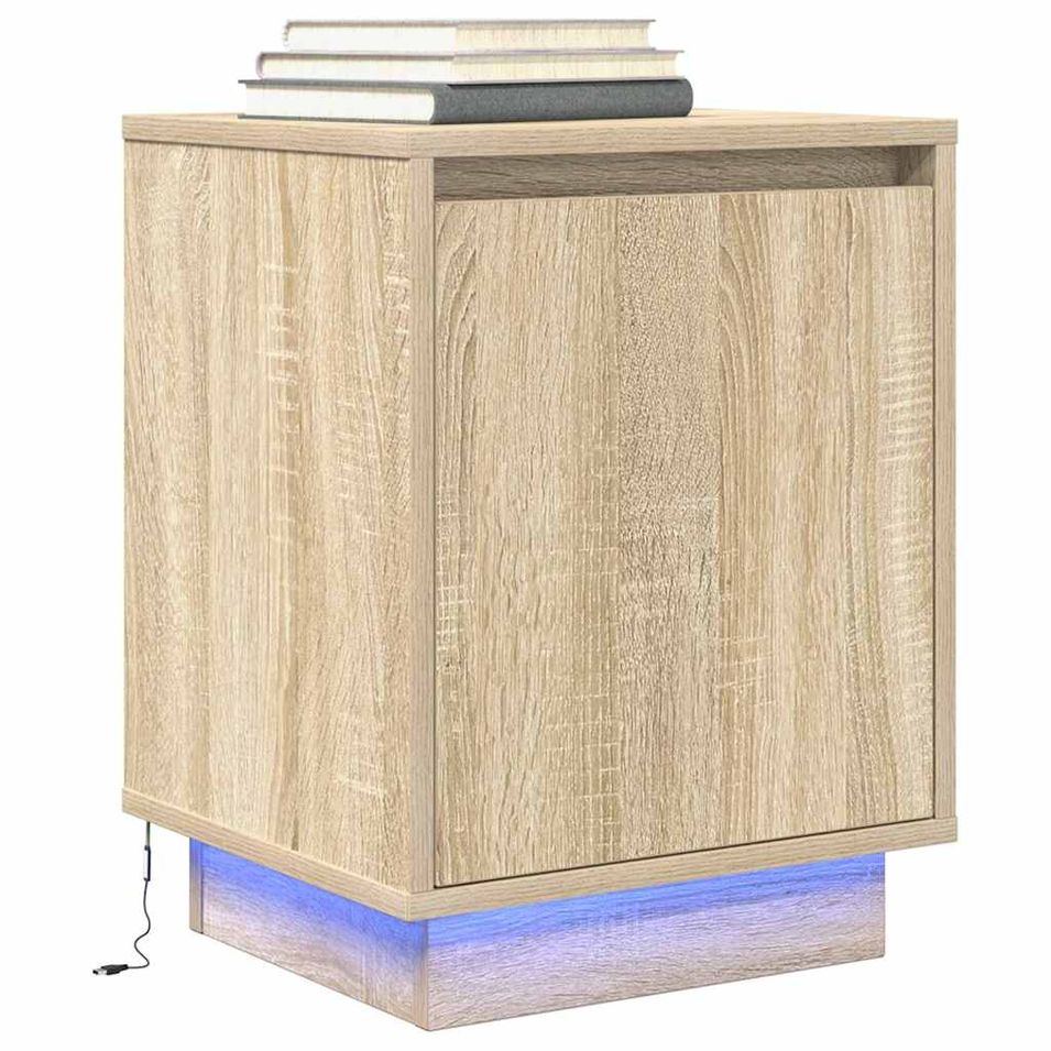 Table de chevet avec lumières LED chêne sonoma 38x34x50 cm - Photo n°1