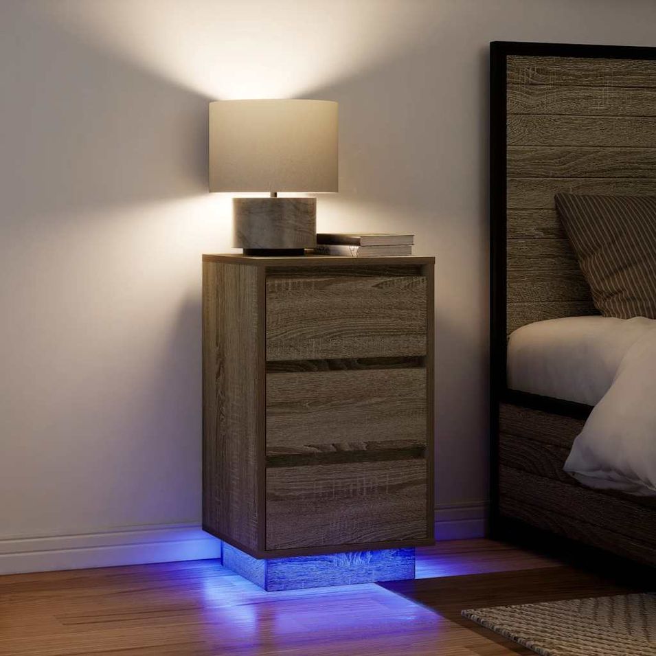 Table de chevet avec lumières LED chêne sonoma 38x34x65 cm - Photo n°1