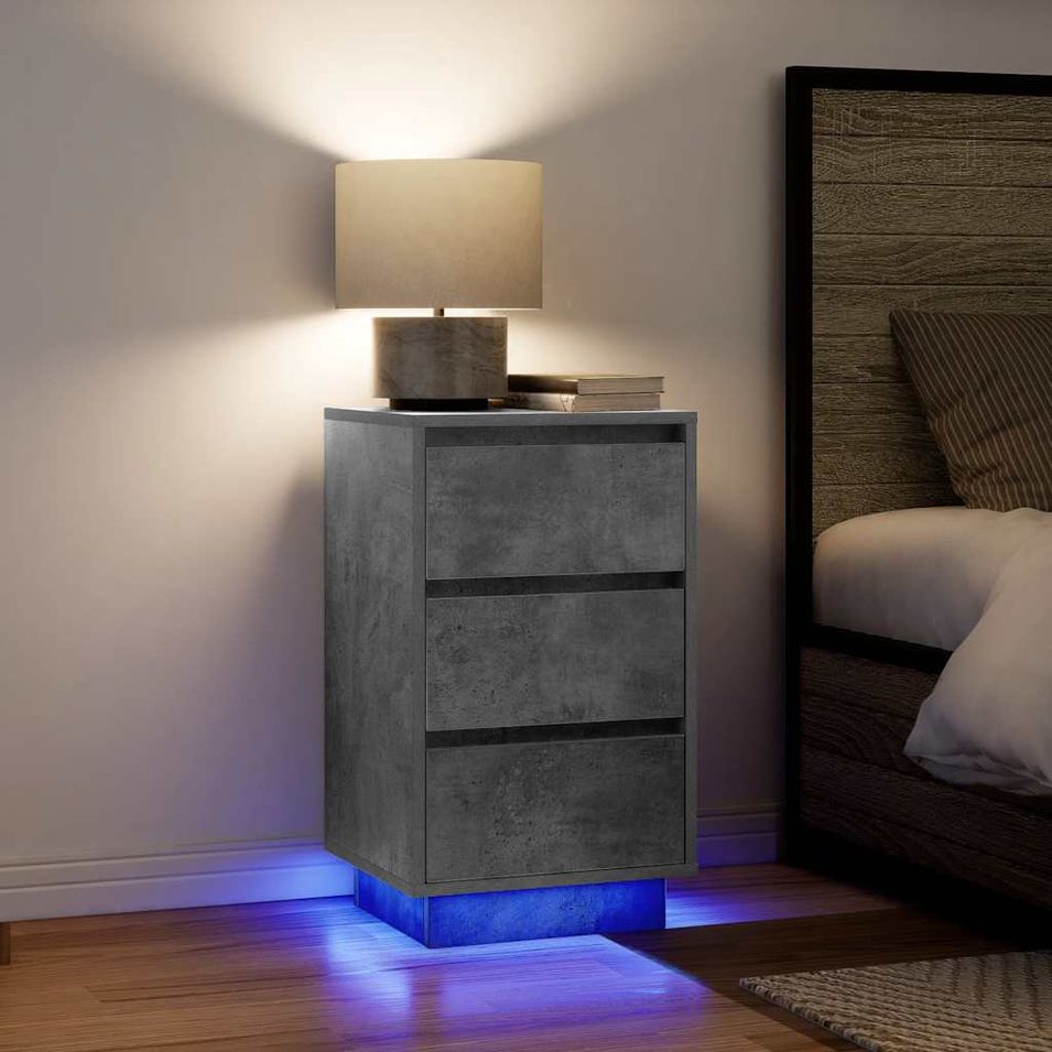 Table de chevet avec lumières LED gris béton 38x34x65 cm - Photo n°1