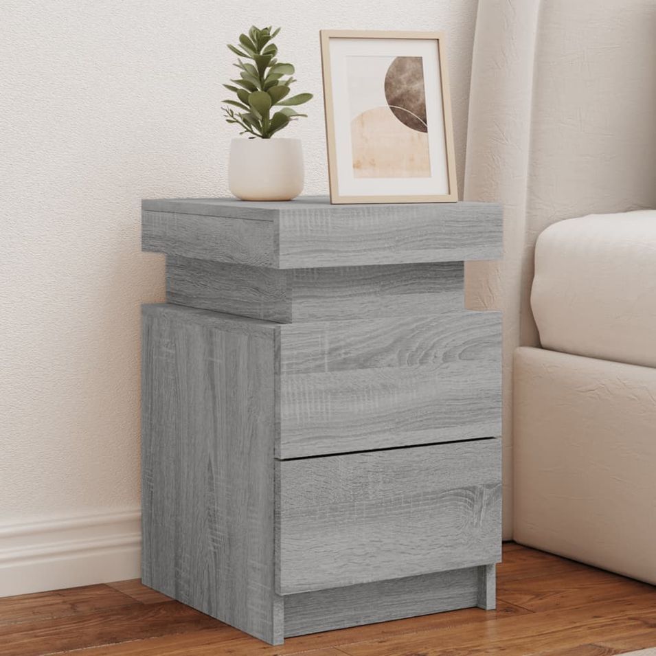 Table de chevet avec lumières LED sonoma gris 35x39x55 cm - Photo n°1