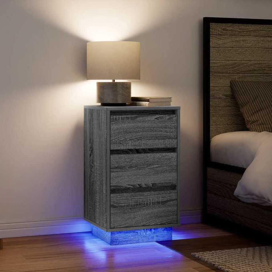 Table de chevet avec lumières LED sonoma gris 38x34x65 cm - Photo n°1