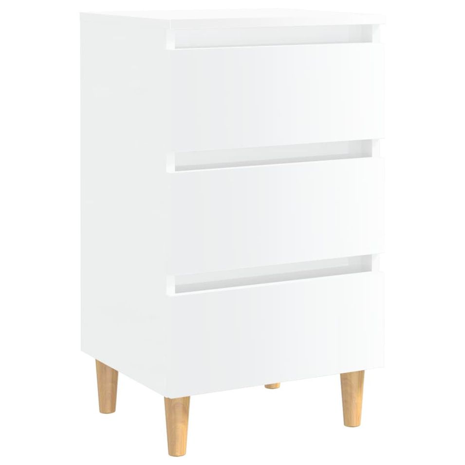 Table de chevet avec pieds en bois Blanc brillant 40x35x69 cm - Photo n°1