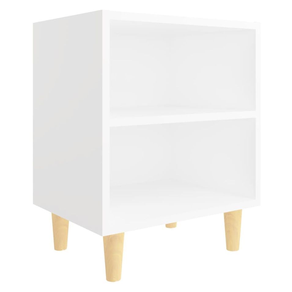 Table de chevet avec pieds en bois massif Blanc 40x30x50 cm 2 - Photo n°1