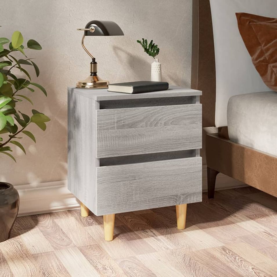 Table de chevet avec pieds en bois Sonoma gris 40x35x50 cm - Photo n°1