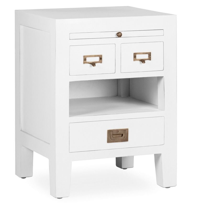 Table de chevet bois massif de mindi blanc Kourame 45 cm - Photo n°1