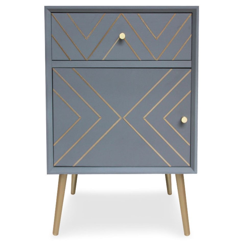 Table de chevet bois massif gris et pieds métal doré Lurim - Photo n°1