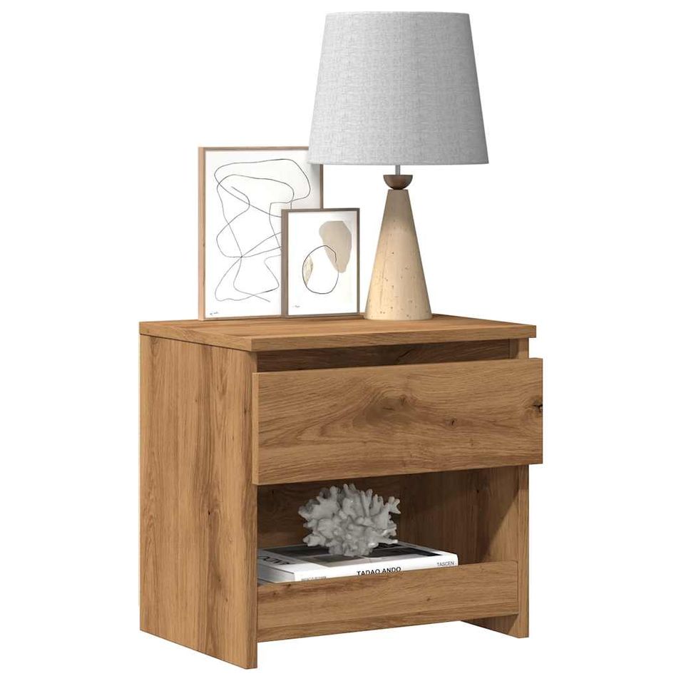 Table de chevet chêne artisanal 40x30x39 cm bois d'ingénierie - Photo n°1