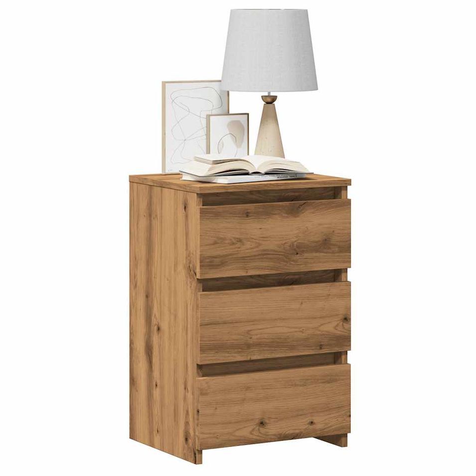 Table de chevet chêne artisanal 40x35x62,5 cm bois d'ingénierie - Photo n°1