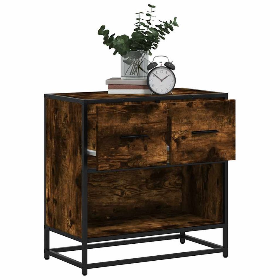 Table de chevet chêne fumé 60x31x60 cm bois ingénierie et métal - Photo n°1