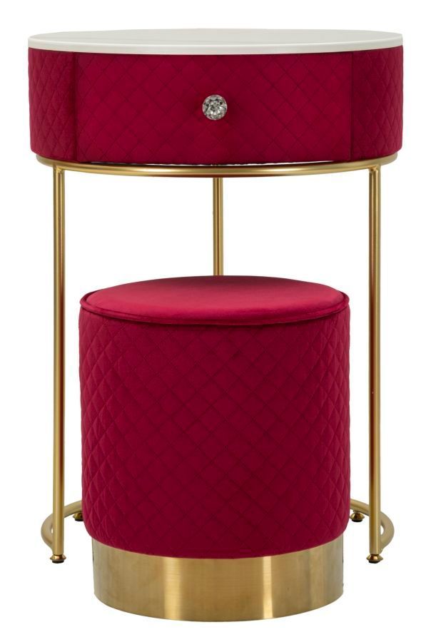 Table de chevet/coiffeuse avec papier vellit rouge ø 52 x 70 cm - 36 x 39 cm - Photo n°1