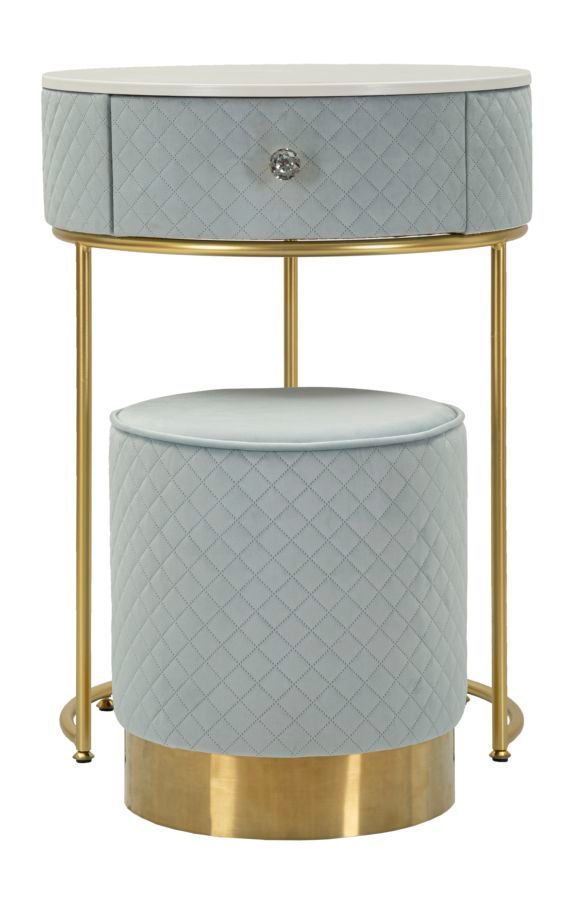 Table de chevet/coiffeuse avec pochette vellit bleu clair cm ø52x70 - ø36x39 - Photo n°1