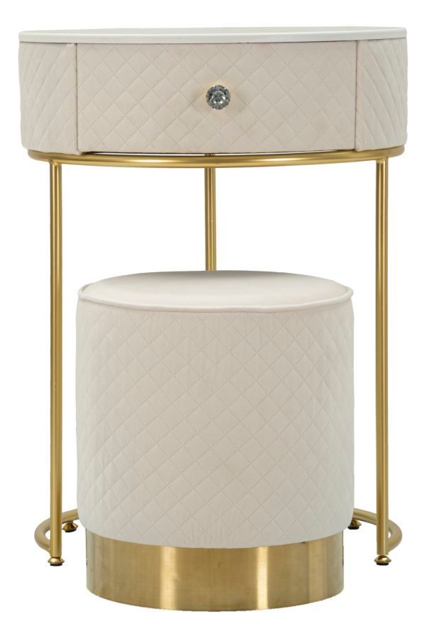Table de chevet/coiffeuse avec pochette vellit crème ø 52 x 70 cm - 36 x 39 cm - Photo n°1