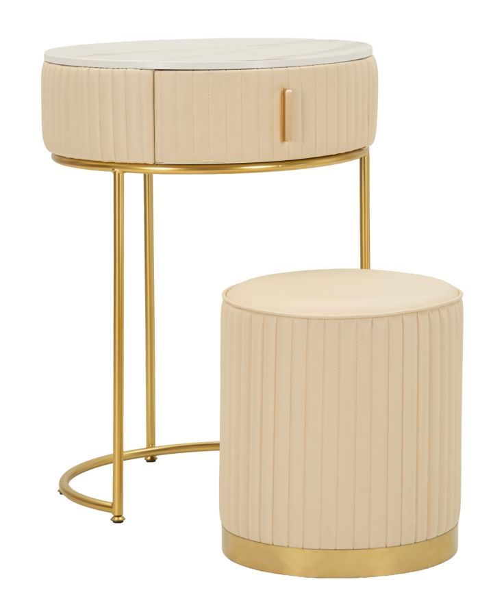 Table de chevet/coiffeuse avec pouf pok cm ø 52x70 - ø 36x39 - Photo n°1