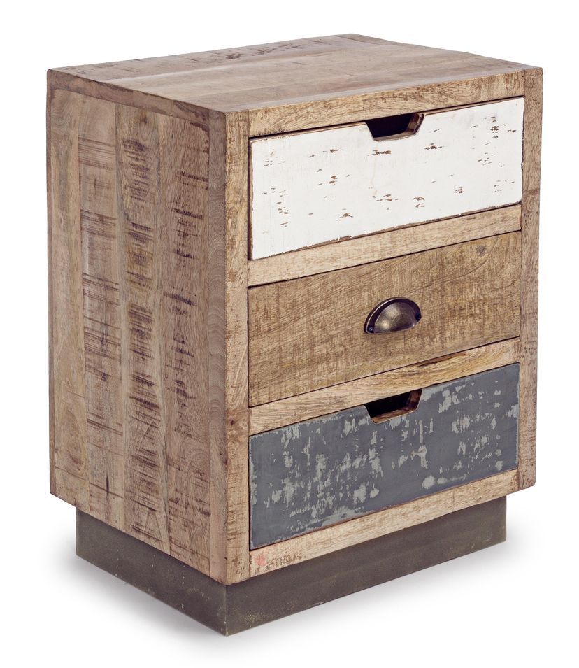 Table de chevet en bois de manguier 3 tiroirs Ely L 45 cm - Photo n°1