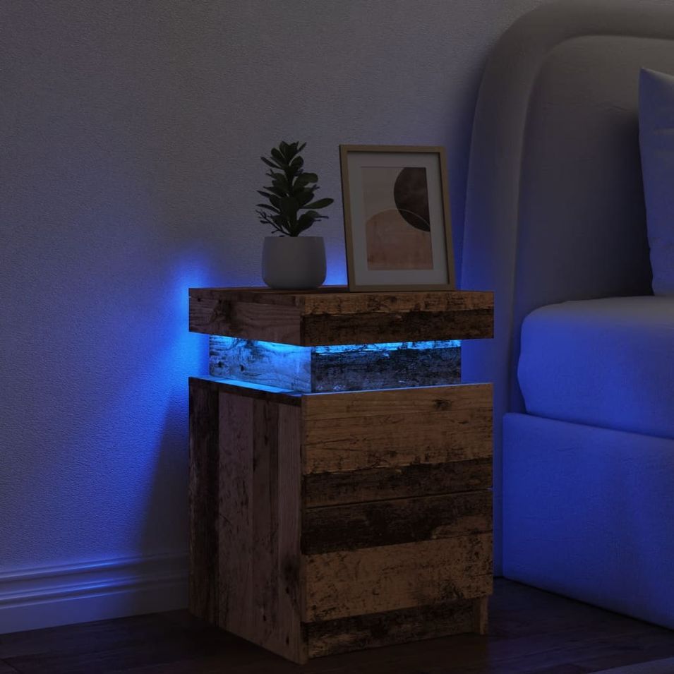 Table de chevet et LED vieux bois 35x39x55 cm bois d'ingénierie - Photo n°1