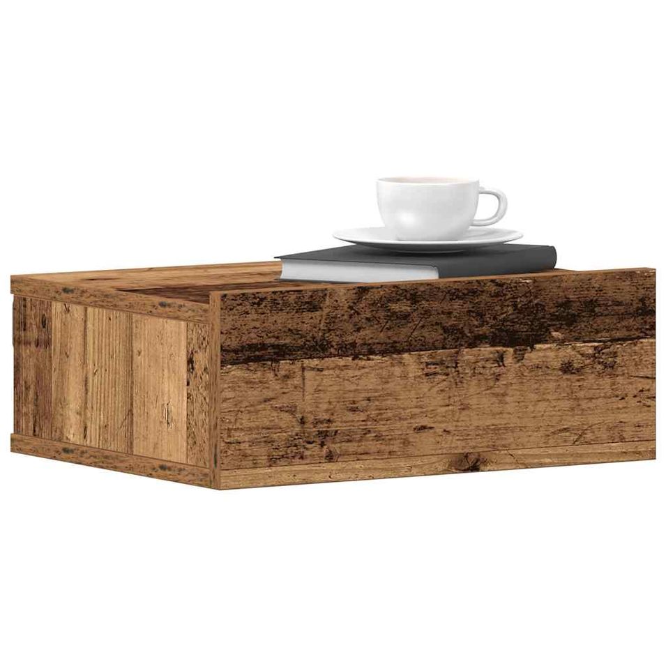Table de chevet flottante vieux bois bois d'ingénierie - Photo n°1