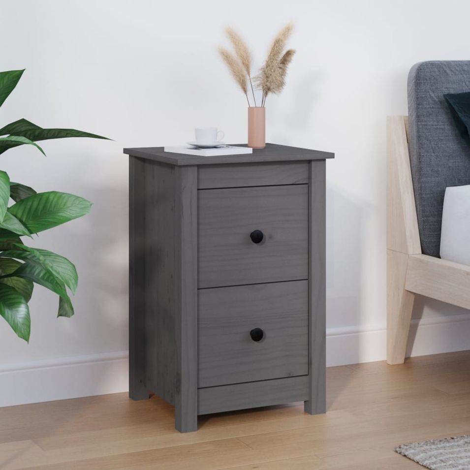 Table de chevet Gris 40x35x61,5 cm Bois de pin massif - Photo n°1