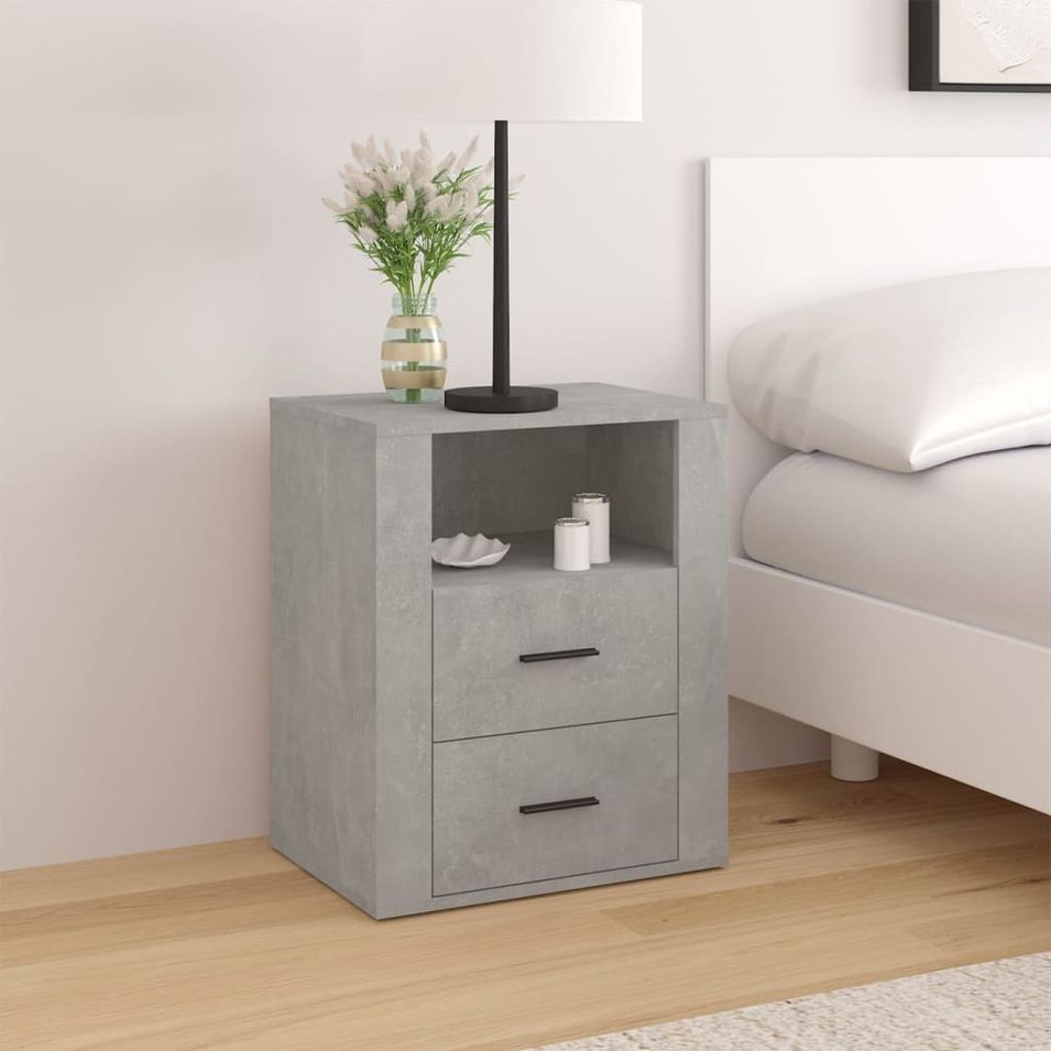 Table de chevet Gris béton 50x36x60 cm Bois d'ingénierie - Photo n°1