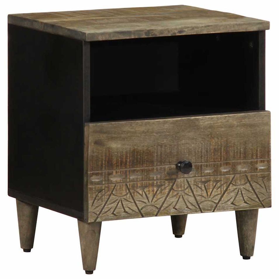 Table de chevet gris clair 40x33x46 cm bois de manguier solide - Photo n°1