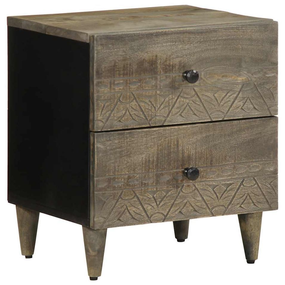 Table de chevet gris clair 40x33x46 cm bois de manguier solide - Photo n°1