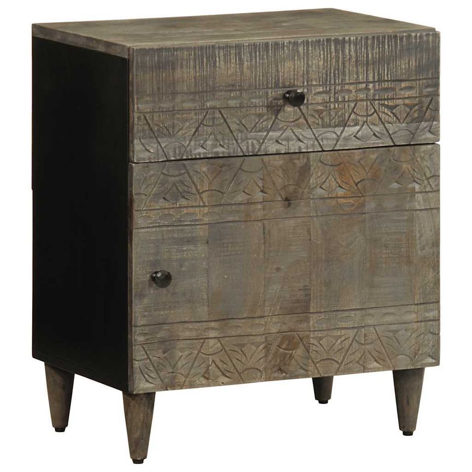 Table de chevet gris clair 50x33x60 cm bois de manguier massif - Photo n°1