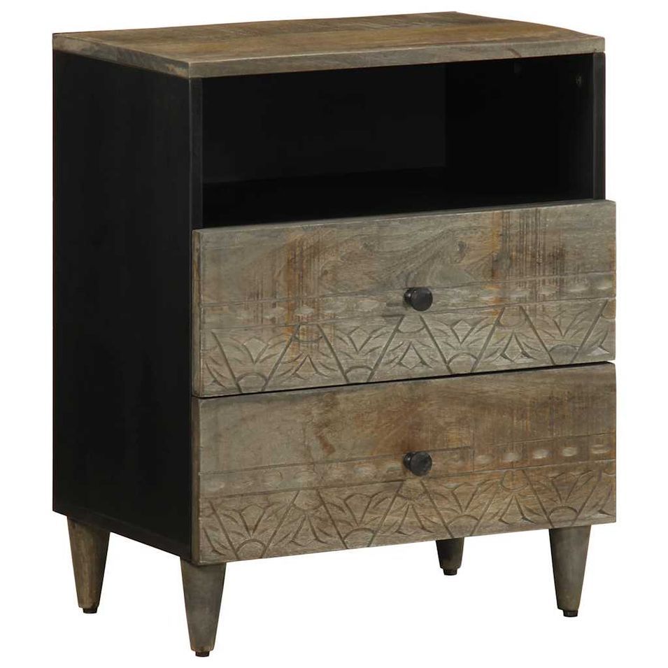 Table de chevet gris clair 50x33x60 cm bois de manguier massif - Photo n°1