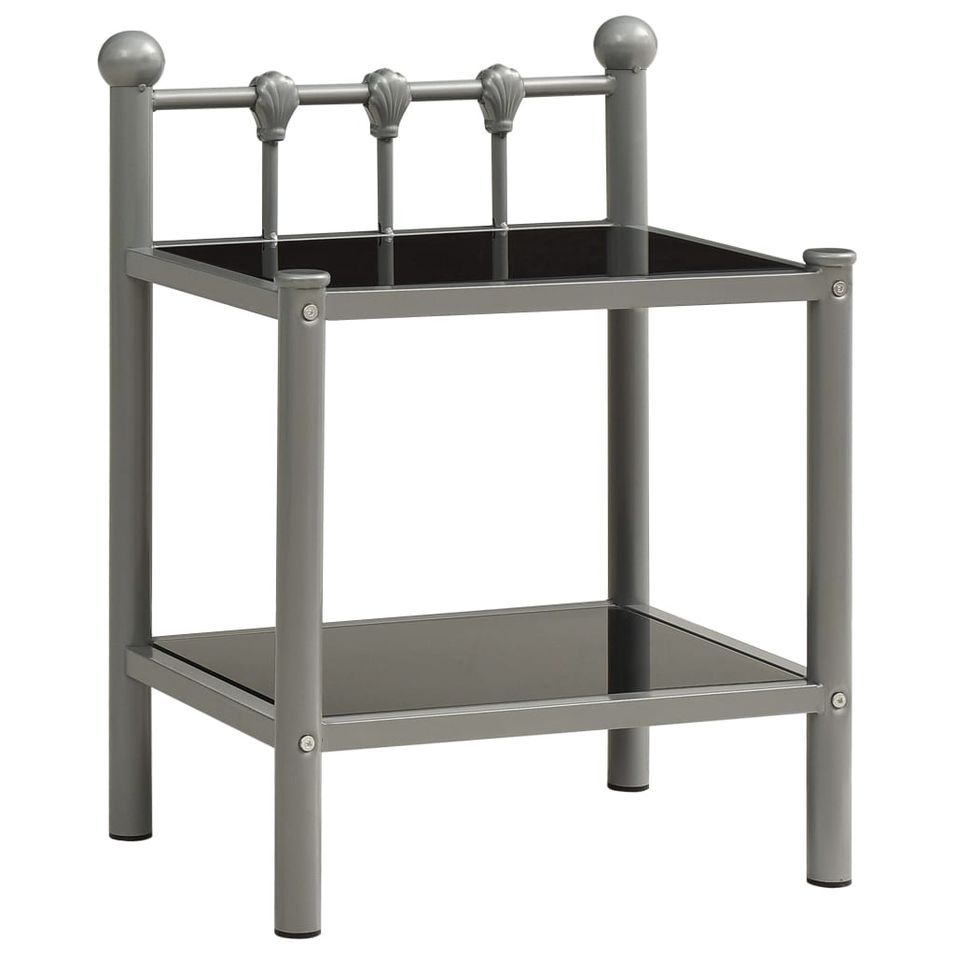 Table de chevet Gris et noir 45x34,5x60,5 cm Métal et verre 2 - Photo n°1