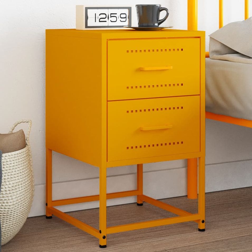 Table de chevet jaune moutarde 36x39x60,5 cm acier - Photo n°1