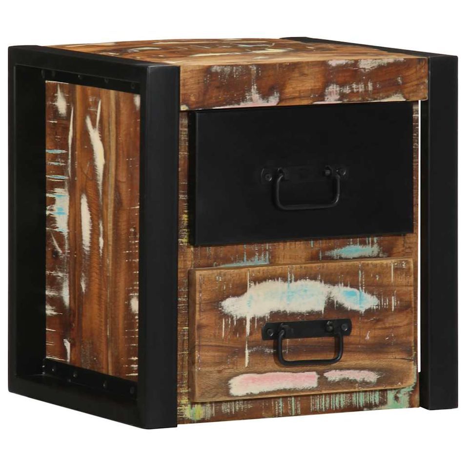Table de chevet multicolore 40x35x40 cm bois de récupération - Photo n°1