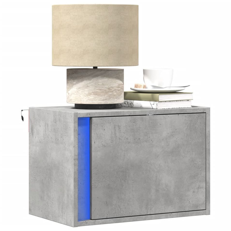 Table de chevet murale avec lumières LED gris béton - Photo n°1