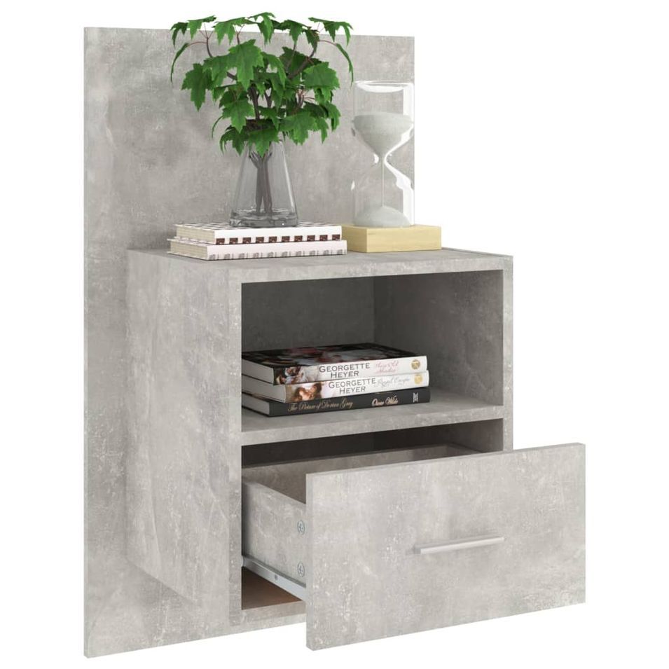 Table de chevet murale Gris béton Bois d'ingénierie - Photo n°1
