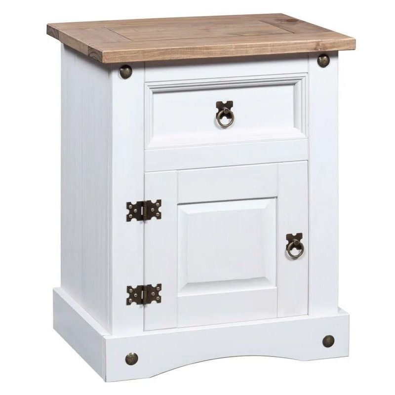 Table de chevet pin massif foncé et blanc Singa - Photo n°1