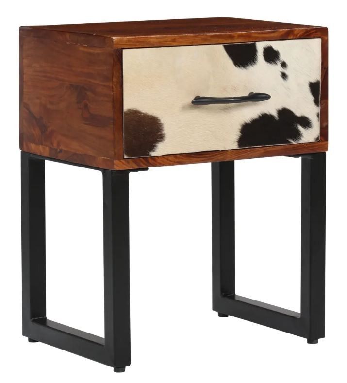 Table de chevet sesham massif foncé et pieds métal noir Elane - Photo n°1