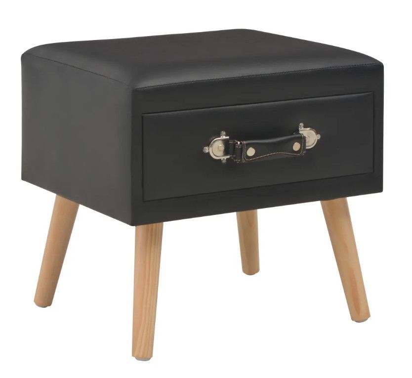 Table de chevet simili cuir noir et pin massif clair Twilly - Photo n°1