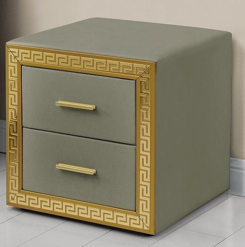 Table de chevet simili cuir taupe Grace - Photo n°1