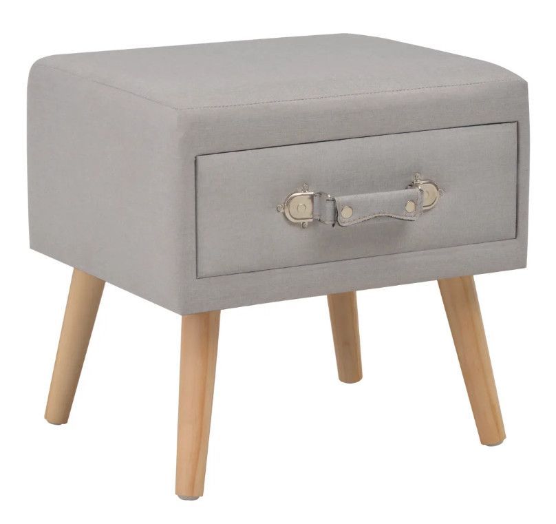 Table de chevet tissu gris et pin massif clair Twilly - Photo n°1