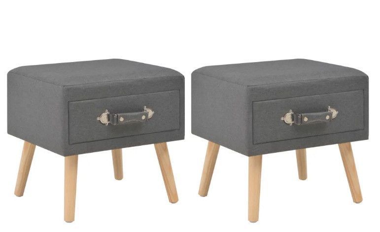 Table de chevet tissu gris foncé et pin massif clair Twilly - Lot de 2 - Photo n°1