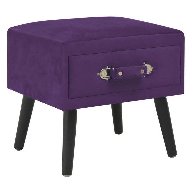 Table de chevet velours violet et pieds pin massif Twilly - Photo n°1