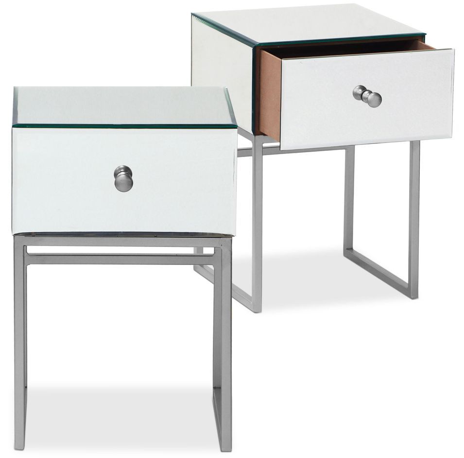 Table de chevet verre miroir et pieds métal argenté Narso - Lot de 2 - Photo n°1