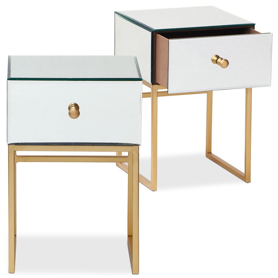 Table de chevet verre miroir et pieds métal doré Narso - Lot de 2 - Photo n°1